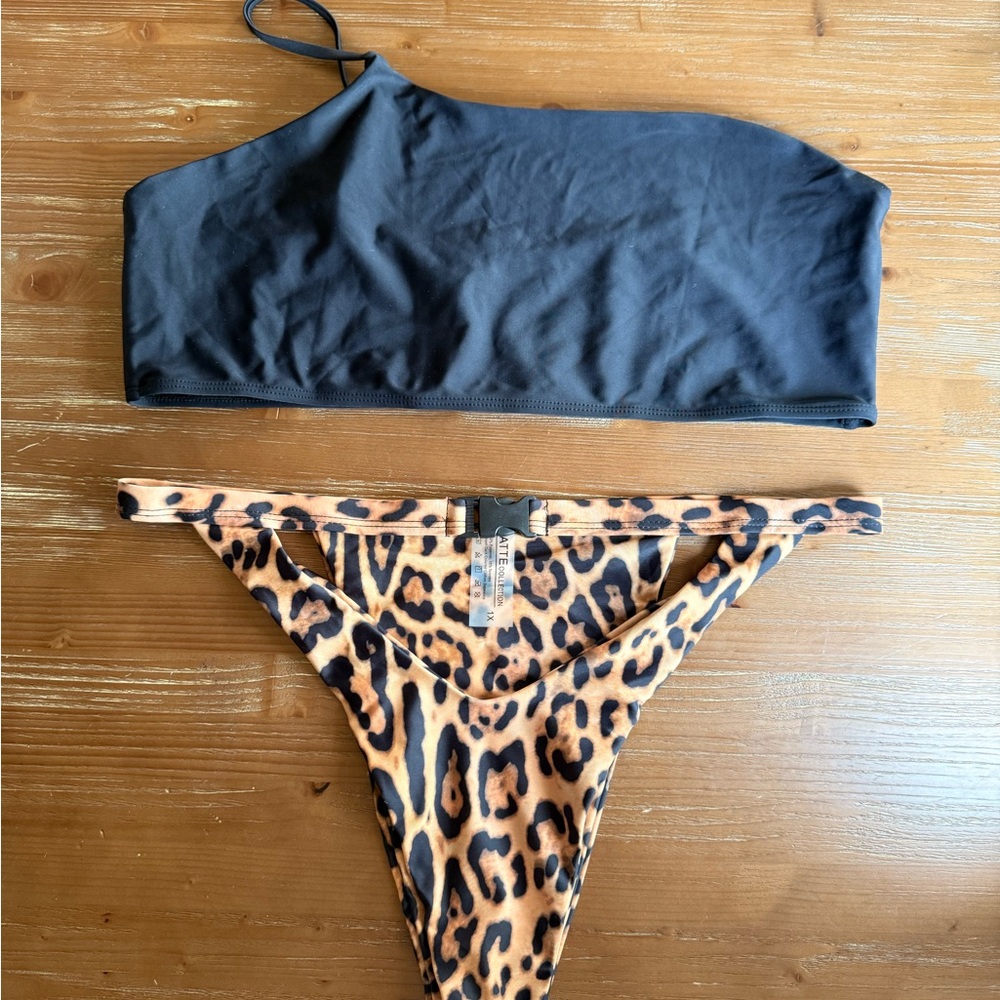 Leopard Print Bikini Bottoms with Black Buckle Strap